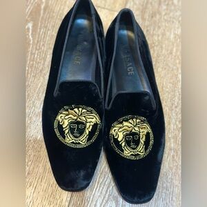 Versace Medusa Black Velvet Loafers - Size 10